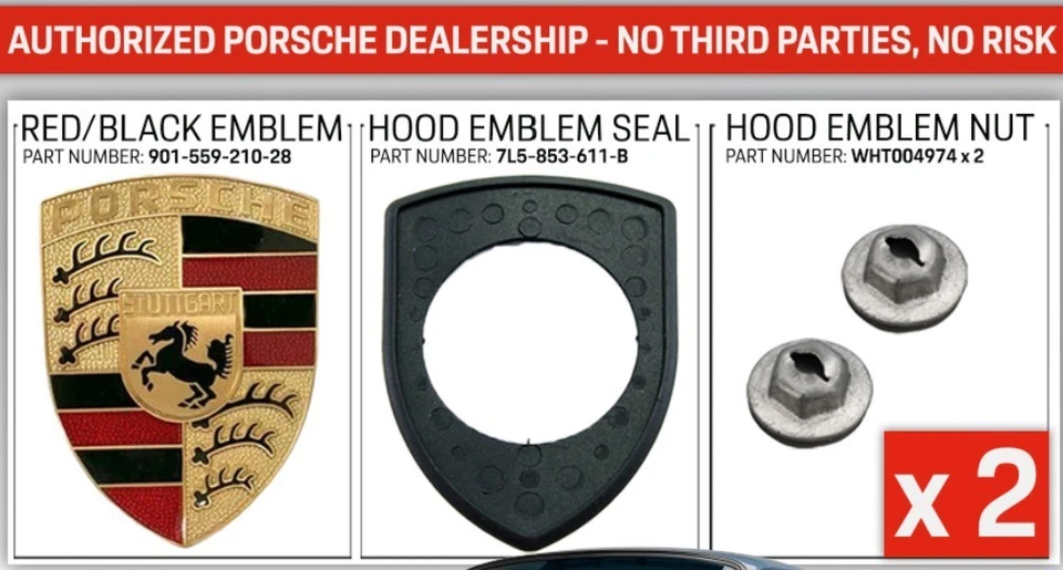 1978-1979 Porsche 930 kit emblema capô original do fabricante esmalte vermelho e preto em ouro - Imagem 2 de 2