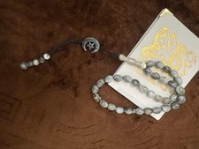 Luxury Islamic Prayer Beads Misbaha Tasbih Gray Marble Stone Crescent Star Charm