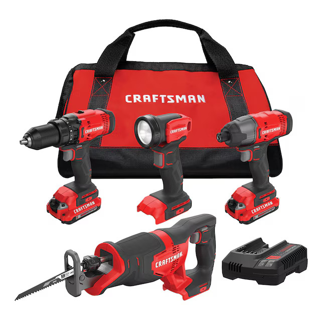 CRAFTSMAN V20 20-volt Max 4-Tool Power Tool Combo Kit with Soft Case (2-Batterie
