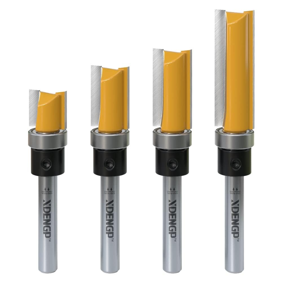 4 PCS Pattern Flush Trim Router Bit Set 1/4 Inch Shank, Top Bearing ...