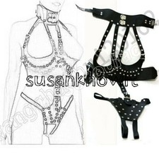 Sexy Women Dress Clubwear Rivet Leder Stripper Body Harness Corset Restraint