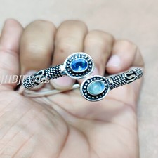 Tansanit Schliff Mondstein Edelstein Manschette 925 Sterling Silber schlichte...