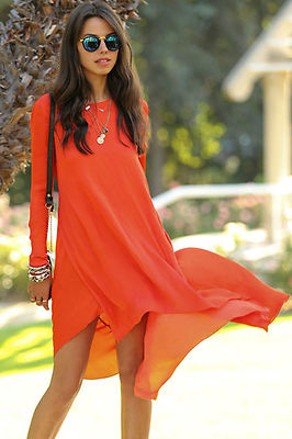 Langes Kleid Senkrecht Shirt Schwanz Nude Offen Rock Chiffon Maxy Jersey Dress M