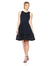 ELIZA J LACE STRIPE FIT FLARE NAVY/BLACK DRESS sz 12