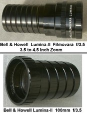 Lot of 2 Bell  Howell Projector Lens Lumina-II f/3.5 100mm Filmovara f3.5 Zoom