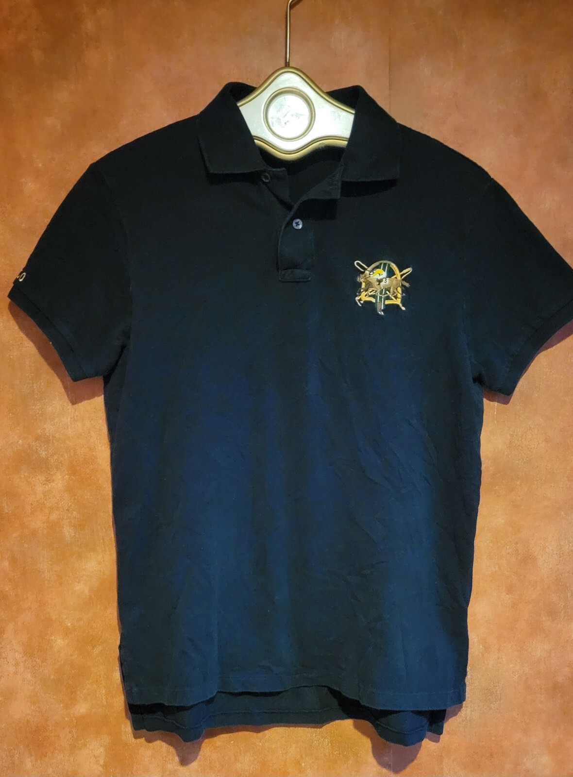 Camicia vintage polo Ralph Lauren adattata su misura colletto grande pony M emblema nero preppy