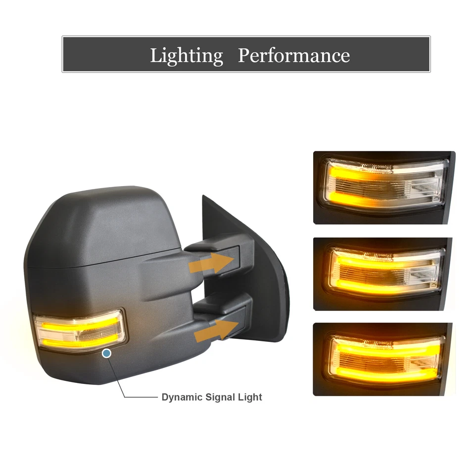 Espejos retrovisores de remolque para Ford F150 2015-20 potencia charco térmico luz de señal dinámica Foto 3 de 4