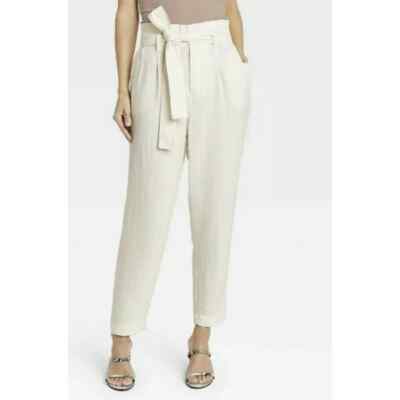 A New Day Women's Tie Waist Paperbag Pants Cream Plus Size 18