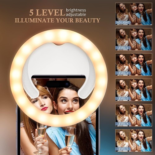 Selfie Ring Light Rechargeable Clip on Ring Light with 40 LED Lights Portable - Picture 3 of 6