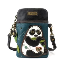 New Chala Cell Phone Purse Crossbody Vegan Leather Converts PANDA Turquoise Blue