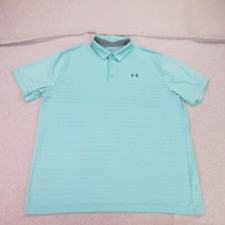 Under Armour Polo Shirt Mens Size 2XL Blue Striped Stretch HeatGear Playoff Golf