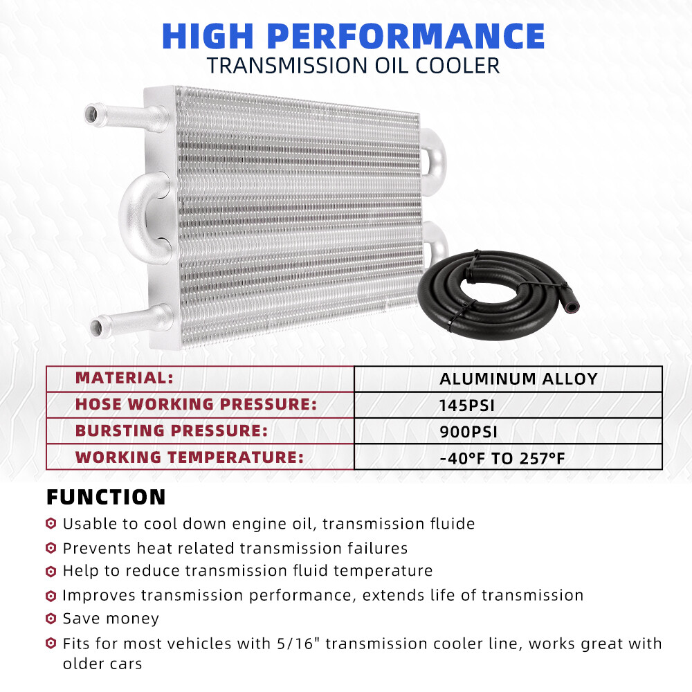 4 Rows Aluminum Remote Transmission Oil Cooler Radiator Converter Kit Universal