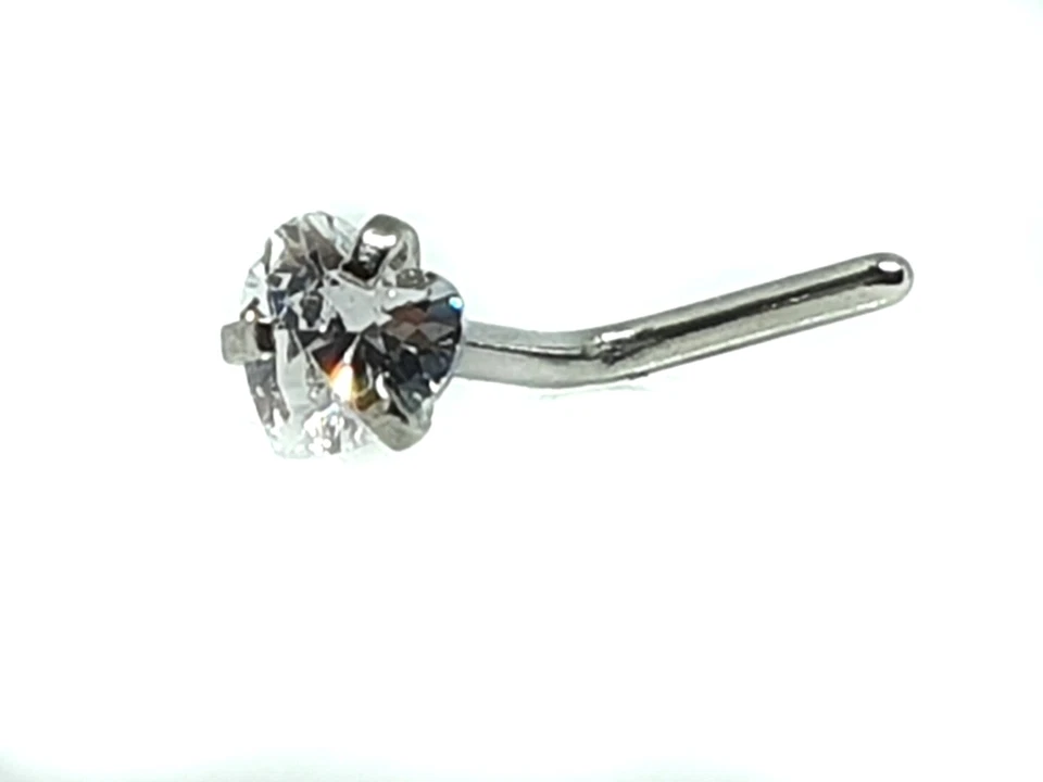 Piercing naso borchia cuore 3 mm zirconi argento titanio 20 g (0,8 mm) L punt... - Immagine 2 di 4