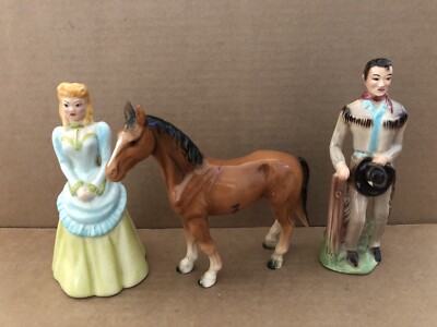 Vintage ROY GINGER ROGERS w/ Horse Trigger Ceramic Figurines 3pcs