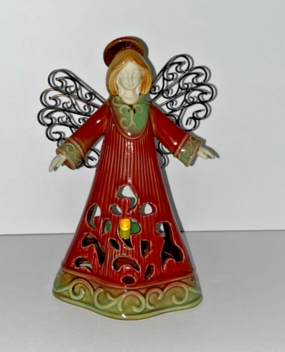 Porcelain Christmas Angel Candle Holder with Delicate Hand-Painted Details  