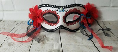 Day Of Dead White Red Floral Sequin Glitter Sparkle Eye Masquerade Party Mask