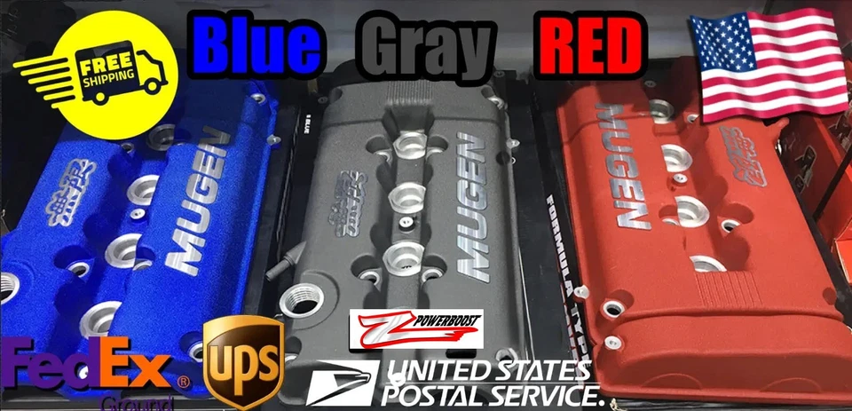 MUGEN Style Engine Valve Cover Grey Honda Civic B16 B17 B18 VTEC B18C DOHC - Image 3 of 4