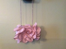 Sondra Roberts New Satin Flower Beige Silver Chain Evening Handbag Bridal Clutch