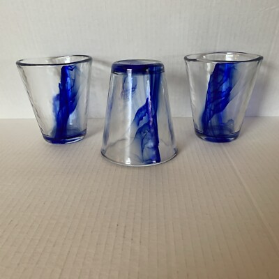 Bormioli Rocco Cobalt Blue Drip Handblown Glasses Set of 3