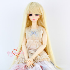 Long Straight Wig Hair Light Gold Oblique Bangs for 1/3SD BJD Ball Jointed Doll