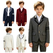 US Girls Boys School Uniform Button Suit Jacket Formal Blazer Cardigan Tops Coat