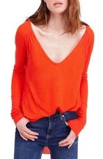 NWT FP We The Free Catalina Long Sleeve Thermal Top in New Flame Orange Size S