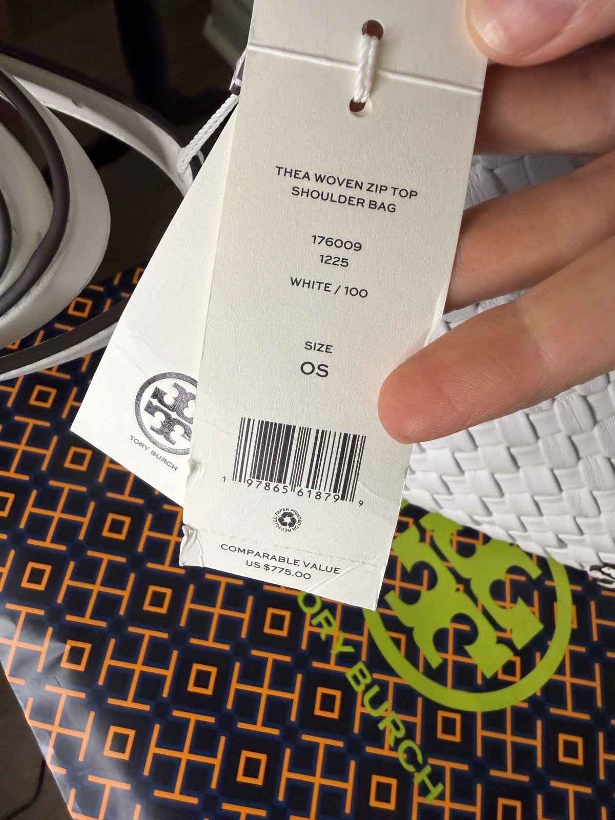 Tory Burch Thea Woven Zip Top Shoulder Bag White Gold Hardware New With Tags image 4