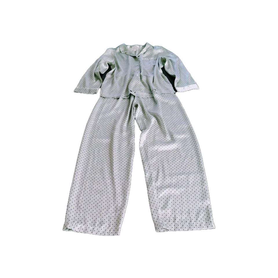 Conjunto de pijama para mujer Morgan Taylor íntimo verde negro satinado lunares talla L Foto 2 de 4