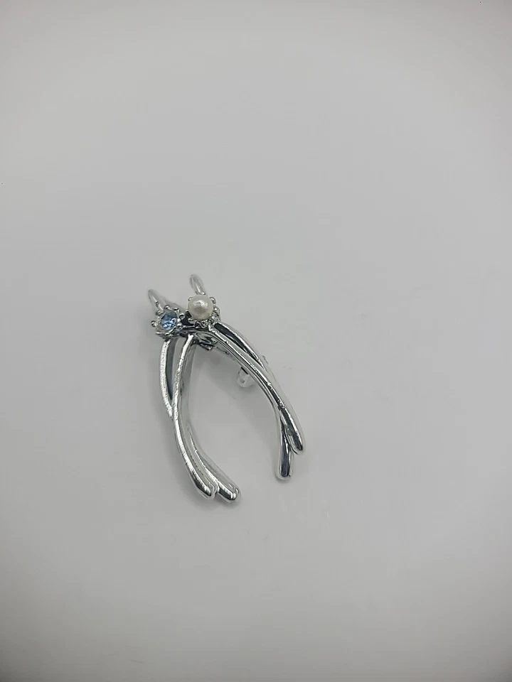 Broche prendedor vintage hueso deseo tono plata púrpura cristal blanco cuentas joyería Foto 2 de 4