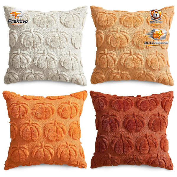 Kissenbezug 45X45Cm Herbstdeko KüRbis Orange 4 StüCk FüR Sofa Schlafzimmer-image