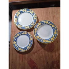 Rampini Rinascimento Blue Giallo 8 ct dinner  side plates dinner pasta soup bowl