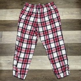 Victoria&rsquo;s Secret Pajama Pants Pink Black Plaid Cinched Ends Sz Medium Soft VGC