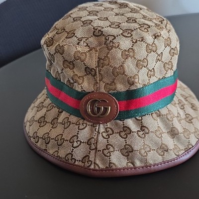 Gucci GG Monogram Web Stripe Logo Bucket Hat Beige/Brown Women One Size