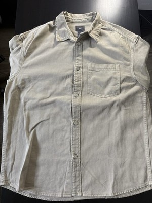H&M Long Sleeve Shirt Mens Size L  Beige Button Up  Relaxed Fit Collared