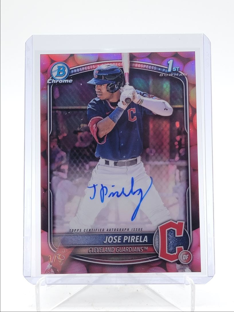JOSE PIRELA 2025 BOWMAN CHROME 1ST BUBBLE GUM REFRACTOR AUTO /5 Q4170