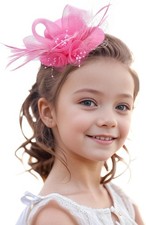 Girls Elegant Tea Hat - Pink Derby Hats with a Flower for Party,