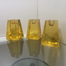 Fire & Light, 3 signed Citrus Candle Holders Recycled Studio Art Glass USA