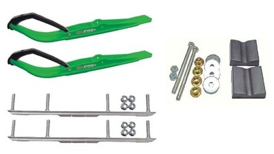 C&A Pro Green Razor Snowmobile Skis w/ 4.5'' Shaper Bars Complete Kit Arctic Cat