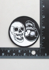   SKULLS VEST JACKET BLACK  WHITE EMBROIDERED IRON ON PATCH DISCOUNTED PATCH 