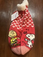 Peanuts Snoopy Sherpa Lined Non-Slip Slipper Socks - One Size Fits Most NEW