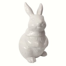 Pottery Barn White Ceramic Bunny Rabbit Cookie Jar Treat Canister Glossy Easter