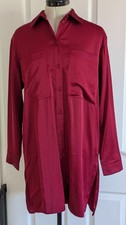 Ladies Primark Red Satin Long Sleeve Shirt Dress Size 10