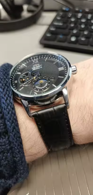 Orient Sun & Moon Semi Skeleton Automatic Watch Men's Leather