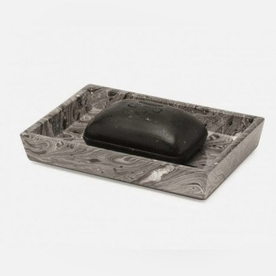 NEW Pigeon & Poodle Gray + Black Marble Lacquered Wood Soap Bathroom Dish/Tray