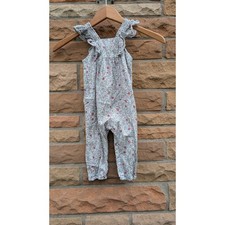 Zara Baby Girls Floral Jumpsuit Sz 12-18 Months Ruffle Feminine Soft Girl Cotton