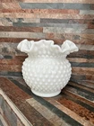 Vintage Fenton Vase & Candy Dish/Compote Milk Glass Hobnail Ruffled Top