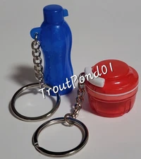 Tupperware Keychains Set 2 Lil Red Chopper Blue Eco Bottle Fun Size New