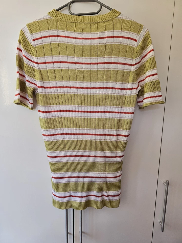 Next Womens Striped Rib-Knit Crew Neck Short Sleeve Jumper Green UK 14 - Image 2 of 4