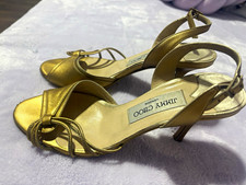 Jimmy Choo Gold Leather Strappy Open Toe Buckle Ankle Strap Heels 36