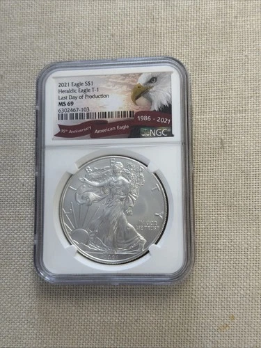 2021 $1 Type 1 American Silver Eagle NGC MS69 Brown Label